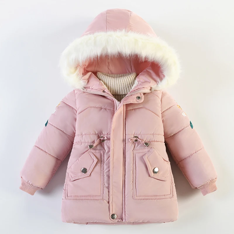 1-9 Years Girls Winter Coat Children Keep Warm Costume Hooded Zipper Jacket Children Embroidery Flower Jacket Kids Parka Outwear