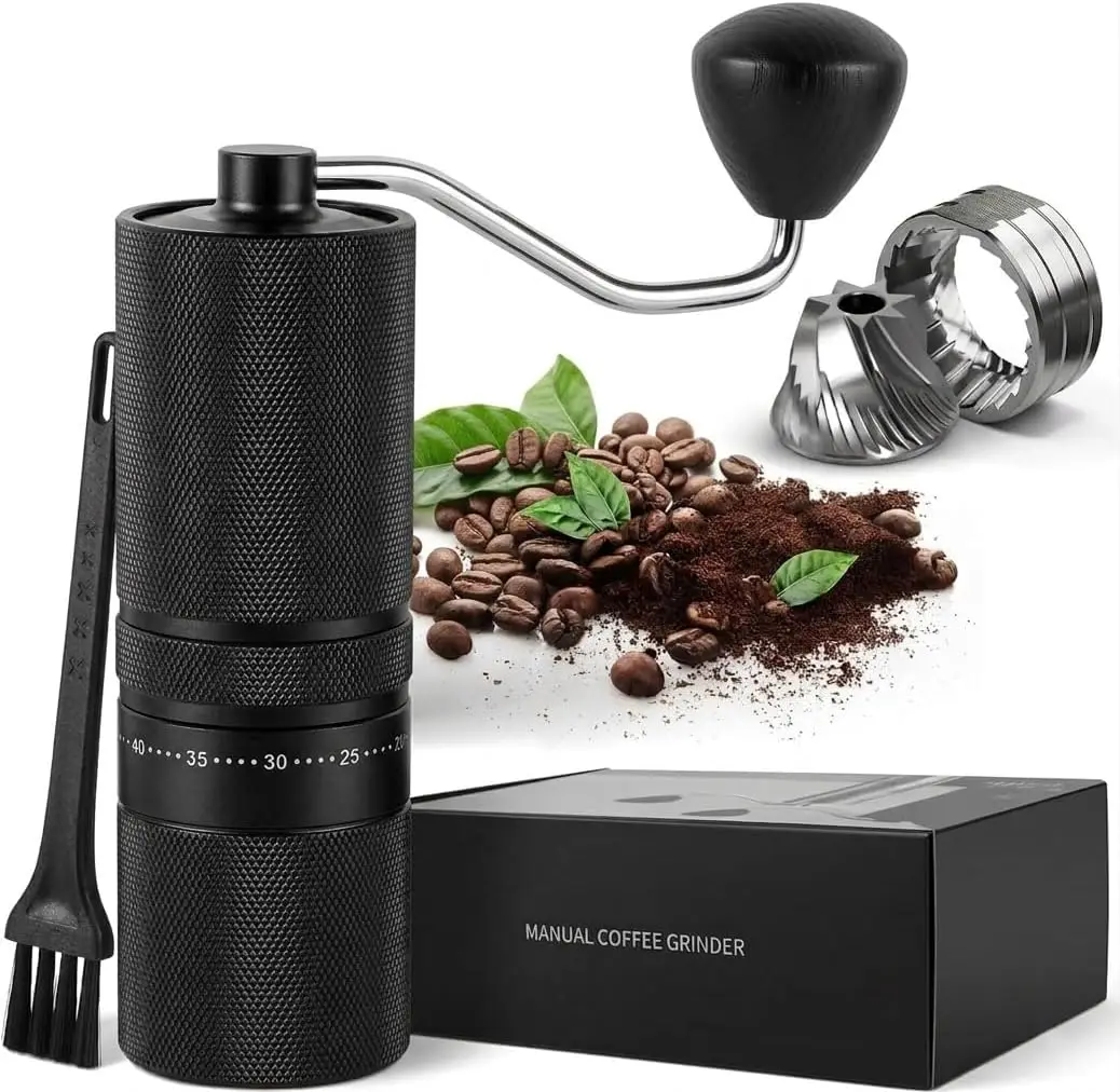 

Manual Coffee Grinder with 60 Adjustable Settings, Portable Hand Coffee Bean Mill with 28g Capacity, Stainless Steel Con
