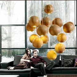 Nordic Solid Wood Pendant Light Creative Art Kitchen Restaurant Hanging Lamp New Chinese Villa Hotel Wooden Ball Bar LED Lightin