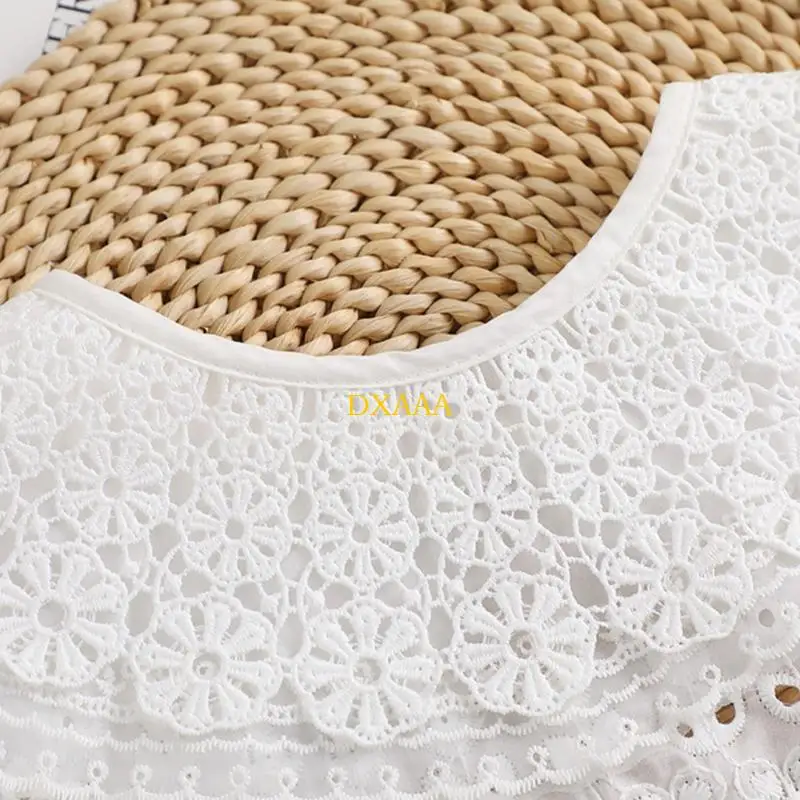 DXAA Women Lovely Lace Fake Collar Flower Pattern False Collar Three Layered Breathable Summer White Collar Necklace Shawl