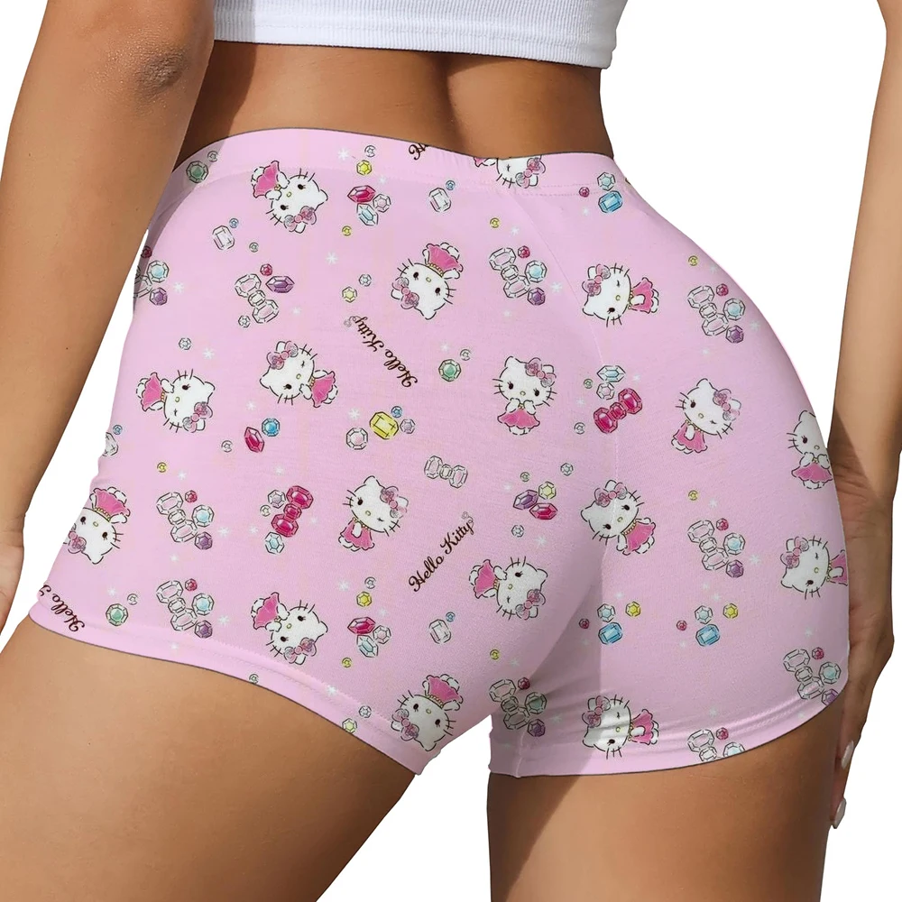 Pantaloncini sportivi per il sollevamento dell'anca color pesca con stampa Hello Kitty Donna Vita alta Pancia che dimagrisce Allenamento da corsa Pantaloni attillati ad asciugatura rapida