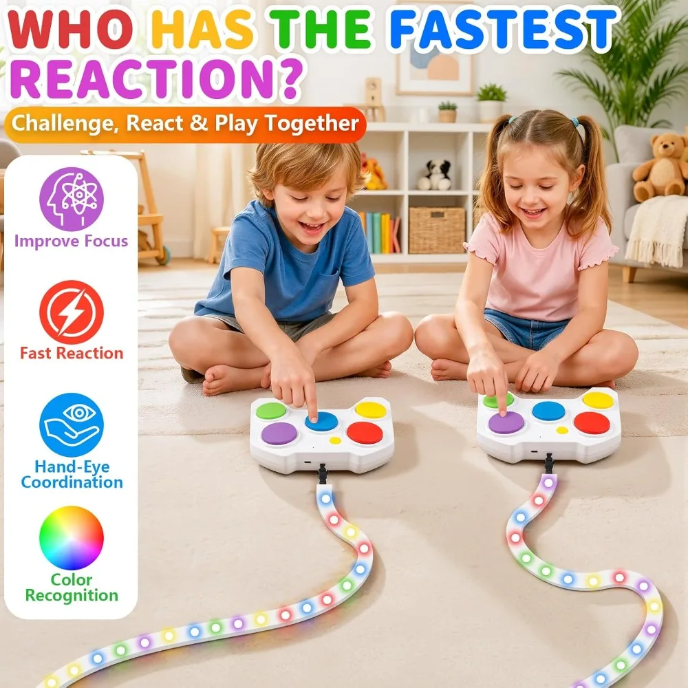Fast Push Handheld Game for Kids Light Up Color Matching Reflex Game Rechargeable Educational Sensory Learning Toy for Boys Girl