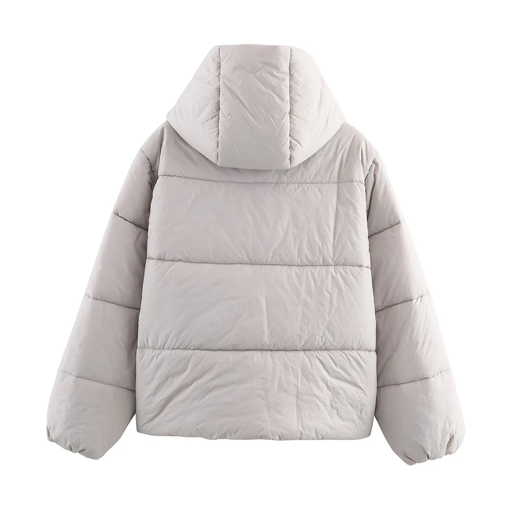 Light Grey Thickened Hooded Cotton Jacket Women's Casual Euro-American Style Winter Waterproof Zipper Windproof Short Coat Top