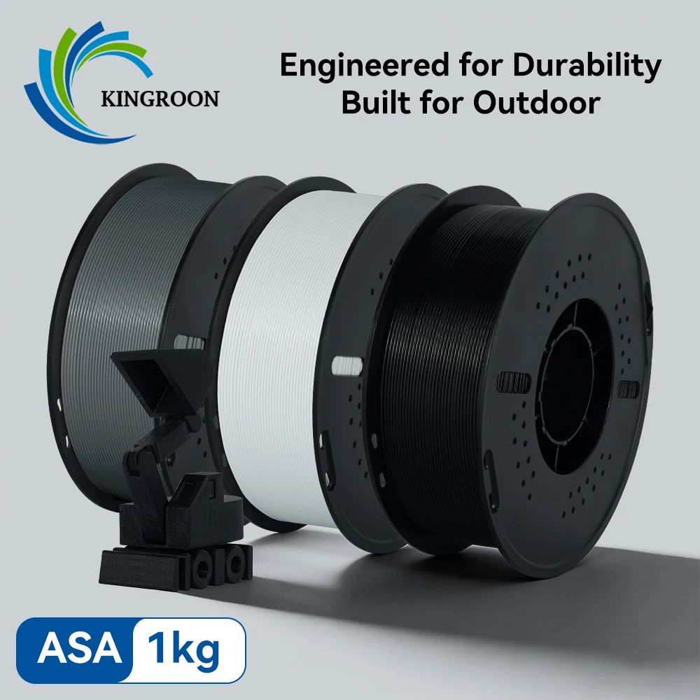 Filament d'imprimante 3D KINGROON ASA 1/3/5/10KG MIX Noir/Blanc/Gris Haute résistance aux chocs et bobine pour pièces fonctionnelles extérieures 1,75 mm