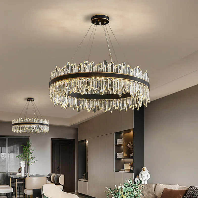 Black Chandelier Lighting for Living Room Modern Luxury Round Crystal Hanging Lamp Home Decor Oval Kitchen LED Cristal Lustre