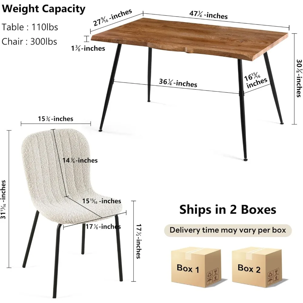 5 Piece Dining Table Set for 4 47 in Rectangular Dining Room Table Set with Upholstered Faux Dining Chairs Side Table