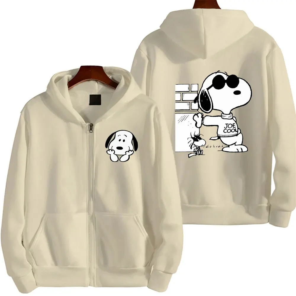 Snoopy Women Zipper Hoodie Cartoon Anime Spring Autumn Men Oversized Sweatshirt 2024 New Fashion Gray Couple Jackets Coats