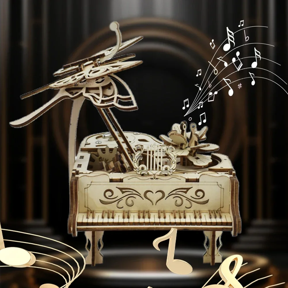 3D Holzpuzzle Spieluhr Klavier-Modellbausatz DIY Montage Musikinstrument Bausätze Heimdekoration Bastelgeschenk für Erwachsene und Jugendliche – Detail 10