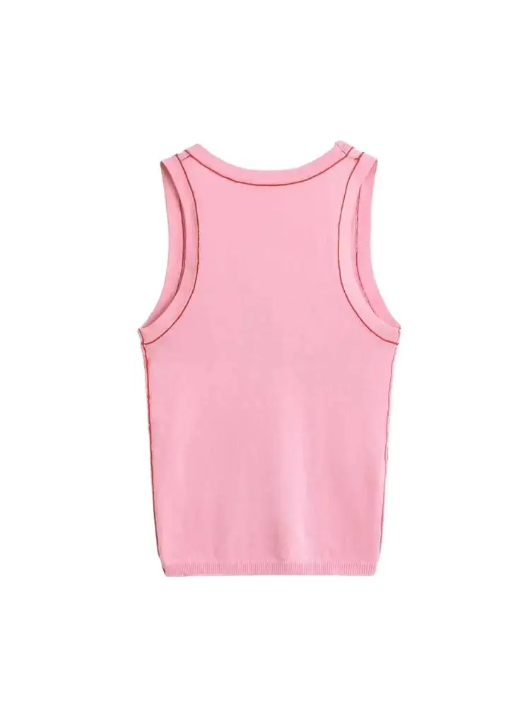 Women\'s Sleeveless Knit Tank Tops, V Neck ,Contrast Trims, Female Camis, Chic Vest Fashion