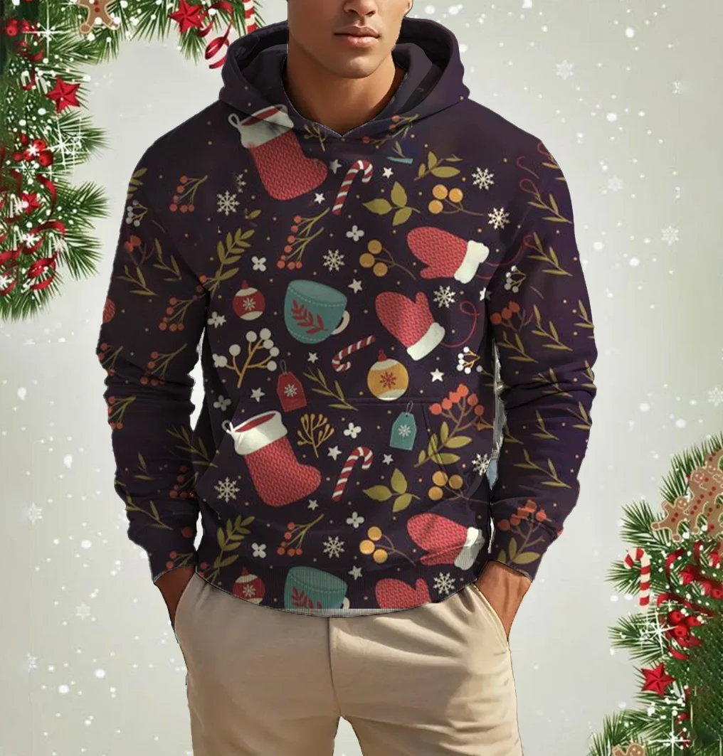 

Fashion X'mas Men Clothes 3D Printing Pullover Long Sleeve Hooded Sweatshirt Autumn And Winter Unisex Street Daily Hip Hop Tops