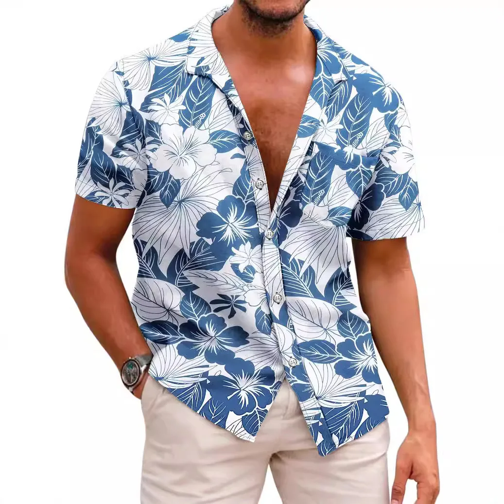 

Summer Man Hawaiian Leaves&Flower 3d Print Men Bench Shirt Outdoor Street Casual Summer Turndown Short Sleeve Polyester shirt