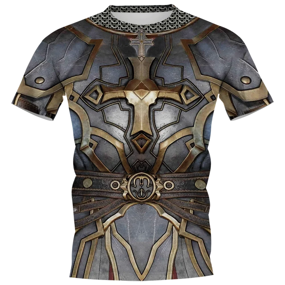 T-shirts Medieval Knight Viking Tattoo Armor 3D Print Summer T Shirt Fashion Kids Casual Boys Girls Round Neck Tees Clothing