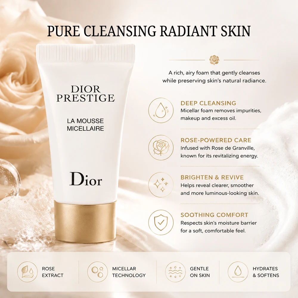 Dior Prestige La Mousse Micellaire Cleansing Foam 5g Mini Travel Size Micellar Face Cleanser Revitalizing Rose De Granville Gent