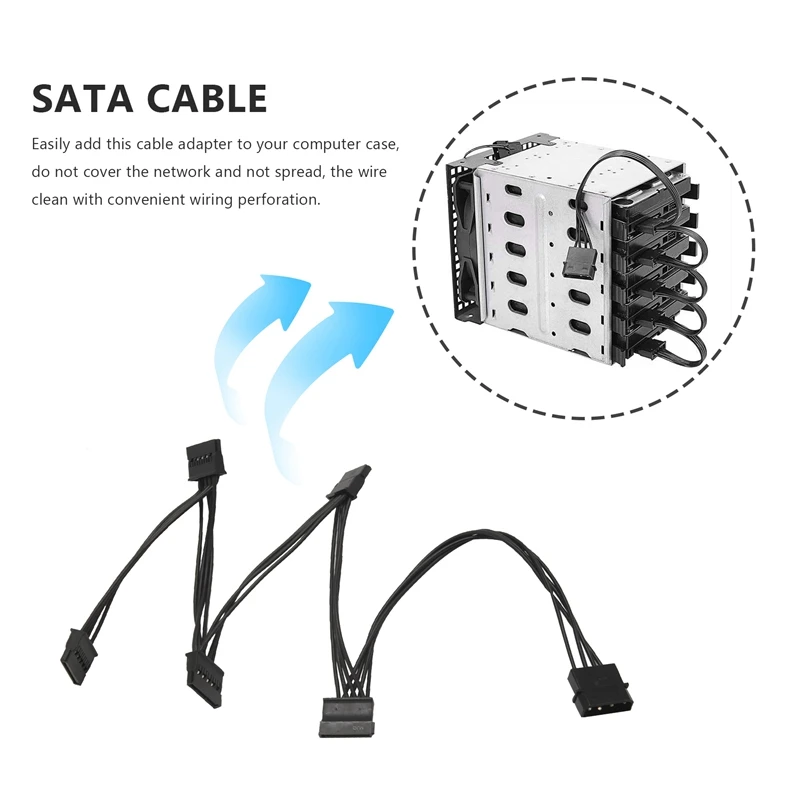 Disco rígido de alimentação Cabo Splitter, DIY disco rígido, PC Sever, 18AWG, 4Pin IDE, 1 a 5 SATA, 15Pin