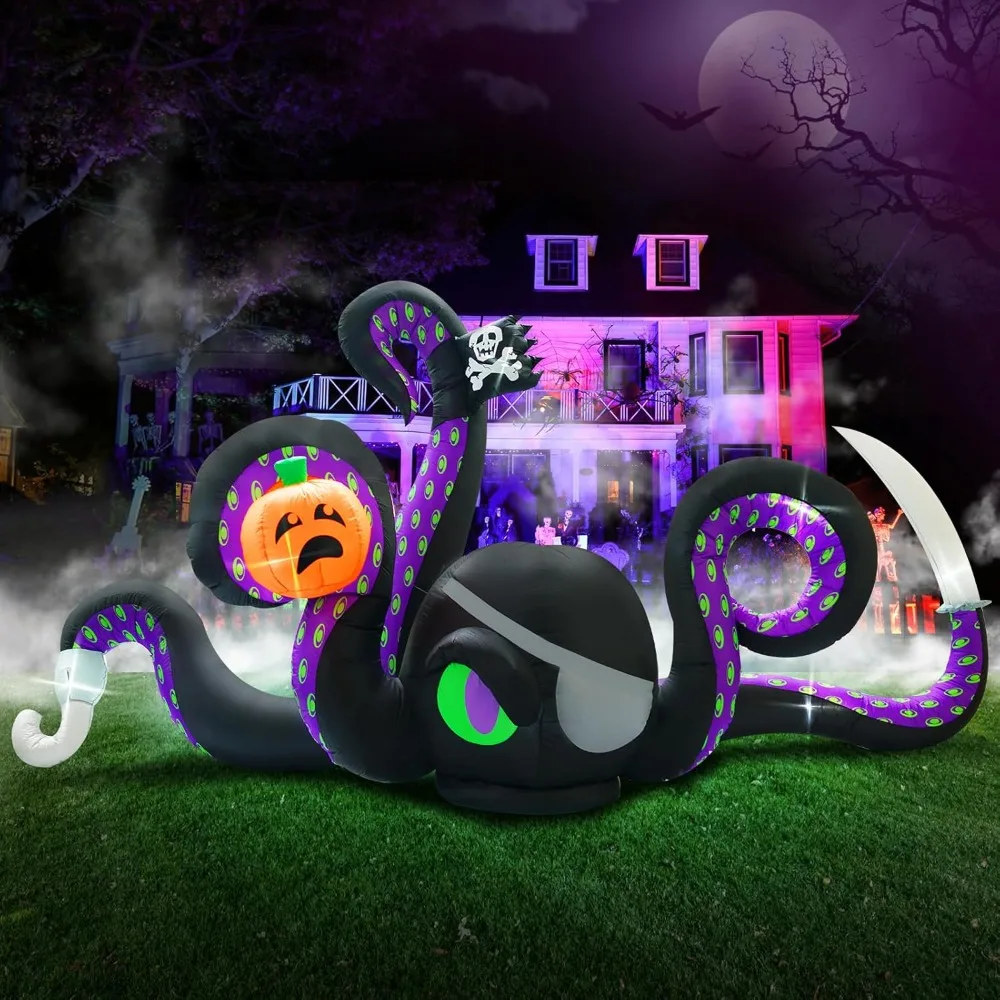 

12Ft Halloween Inflatables Giant Octopus Black Sticky Pumpkin LED Light Blow up Halloween Decor for Outdoor Yard Lawn Decoration