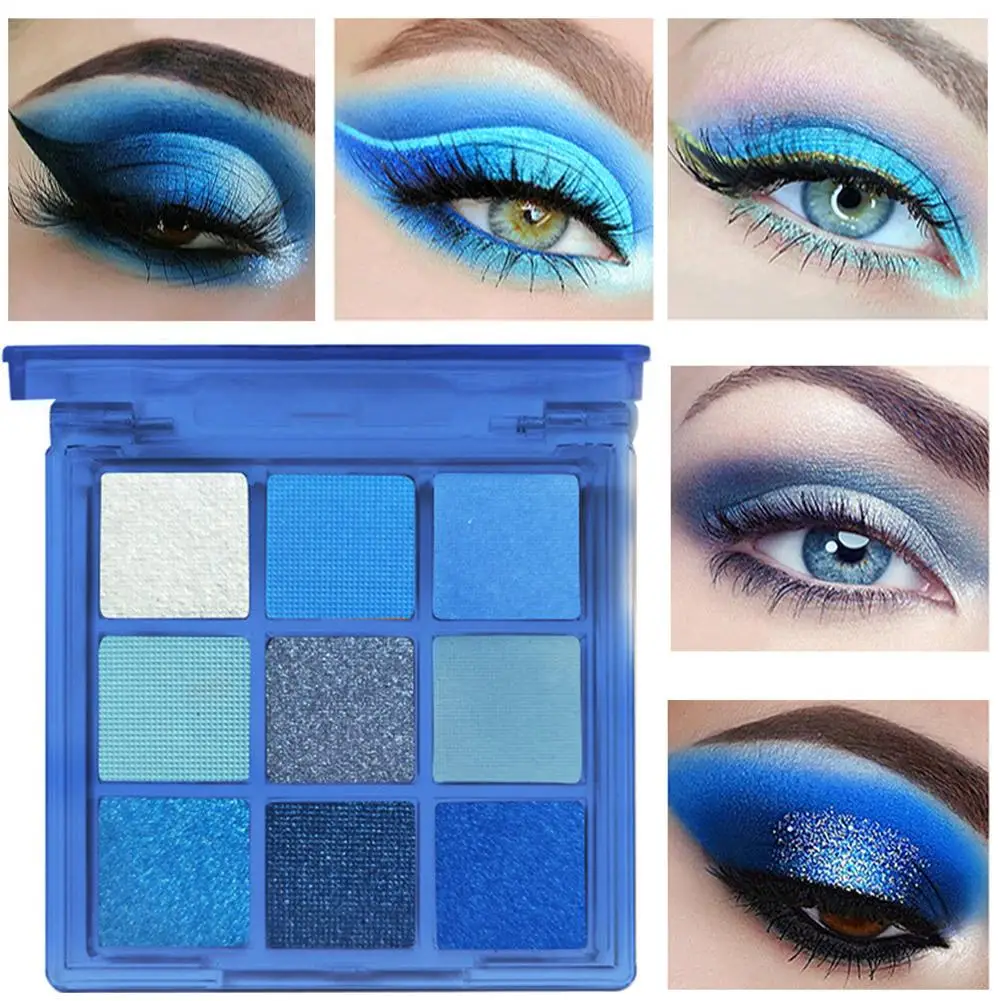 9 Farben blau Maggie Lidschatten Make-up-Palette matt schimmernde Palette blau Glitzer Palette neongelb Lidschatten Lidschatten di i5f3