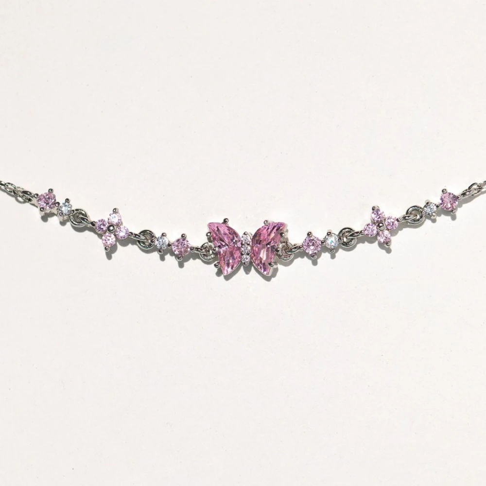 Pink Bowknot Bracelet for Women, Waterproof Gold Plated Chain Bracelets, Silver Color Bow Tie Charm Unique Jewelry