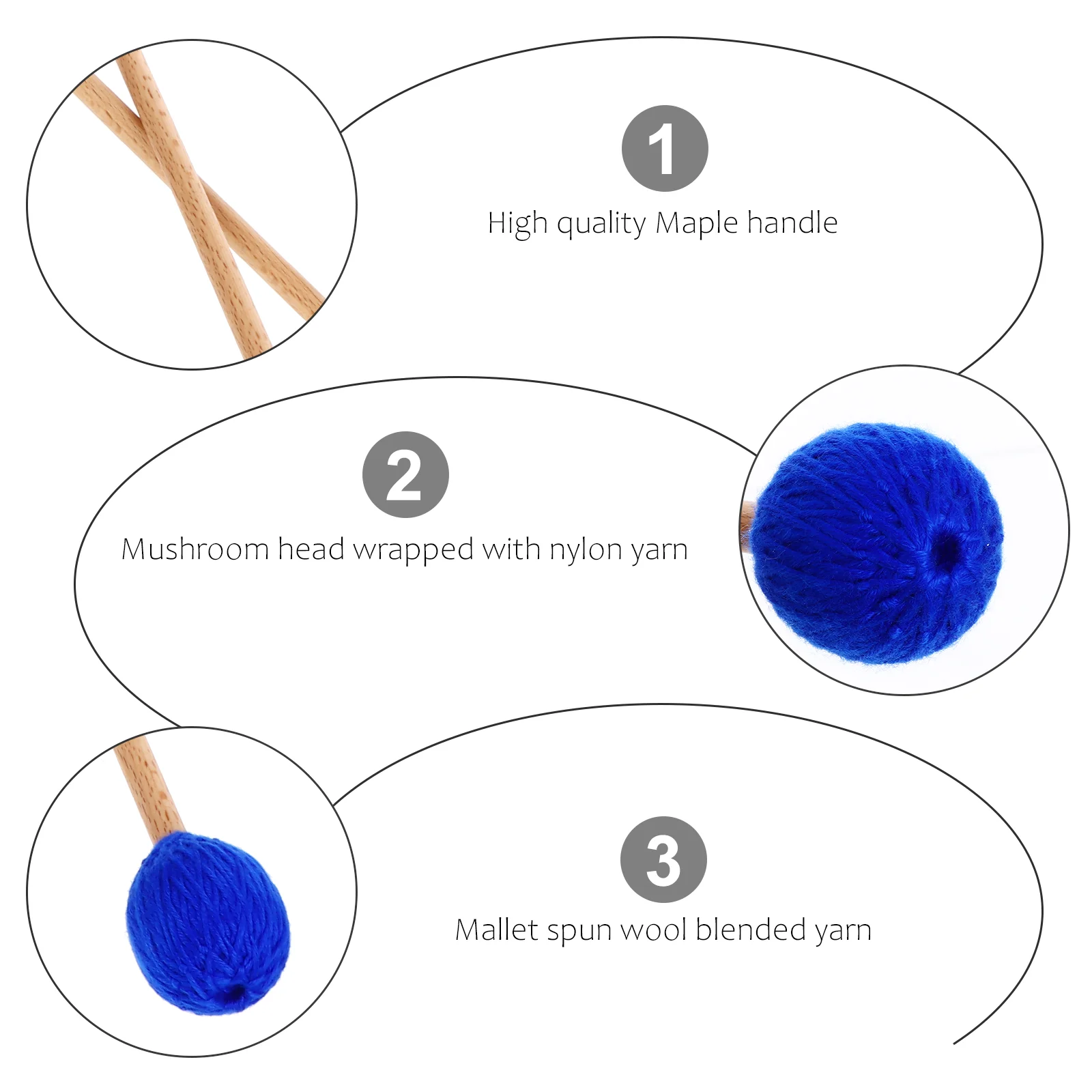 Барабанные палочки Молоток Пряжа Молоток Маримба с кленовой ручкой Инструмент для барабанных палочек