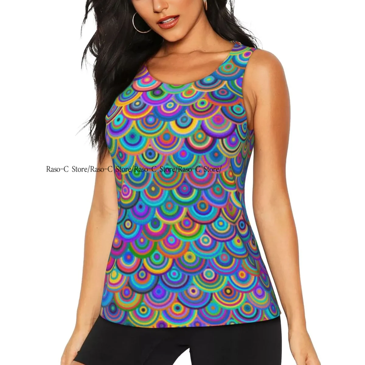 Women's Sleeveless Yoga Tank Top Rainbow Chain Mail Dragon Scales Background Quick Dry Running Training Sports Vest Yoga Shirts