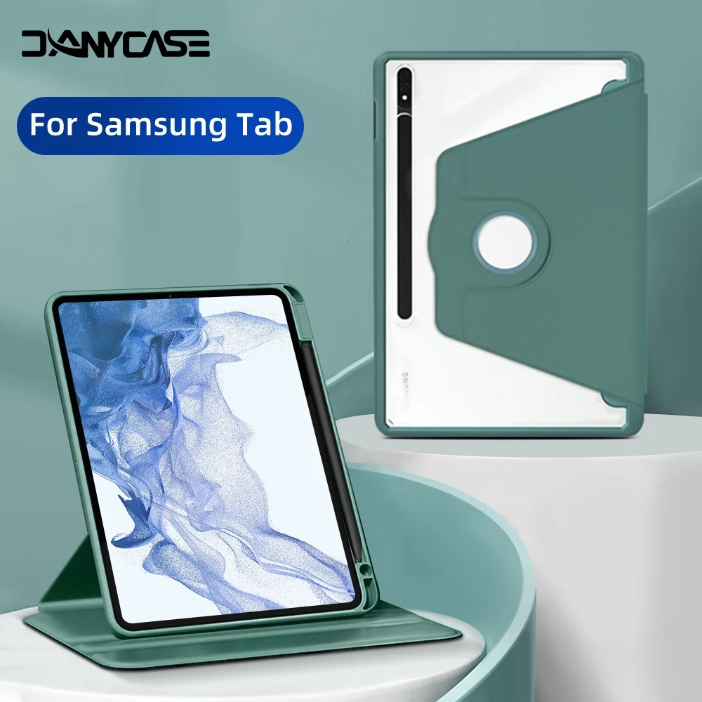 

For Samsung Galaxy Tab S9 S7 S8 11in Case Transparent Rotate Acrylic Cover for S7FE S8 Plus 12.4in A8 10.5in S6 Lite 10.4in