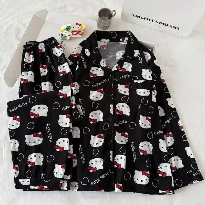 

Sanrio Hello Kitty Pajamas Set Cotton Sweet Teen Girls Homewear Cute Cartoon Spring Autumn New Long Sleeve Long Pants Nightwear