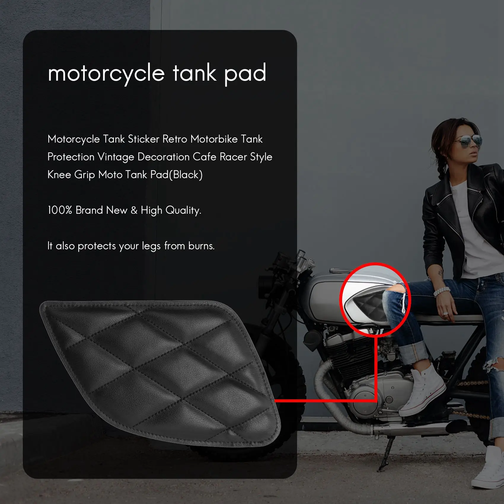 Motorcycle Tank Sticker Retro Motorbike Tank Protection Vintage Decoration Cafe Style Knee Grip Tank Pad(Black) image 3