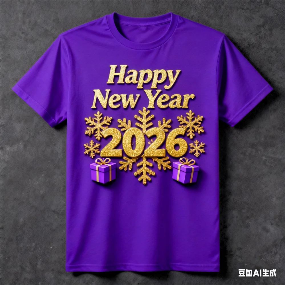 الرجال الإبداعية شخصية سنة جديدة سعيدة تي شيرت موضة 2026 عادية مستديرة الرقبة قصيرة الأكمام تيز مهرجان كرنفال ملابس الحفلات