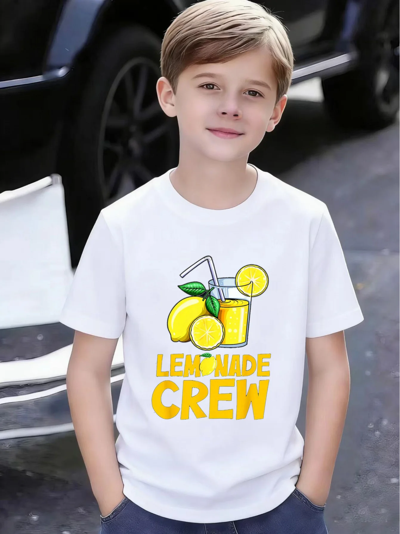 Lemonade Crew Lemon Drink Kids Tee Summer Fruit Graphic Print Boys Girls Family Matching Cotton Short Sleeve Children Tshirt