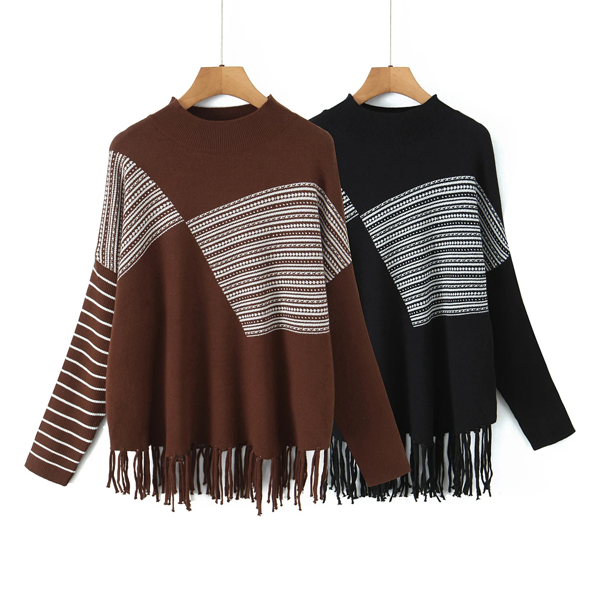 

Women's clothing autumn new products women's clothing versatile slanted striped jacquard tassel pullover knitted sweater