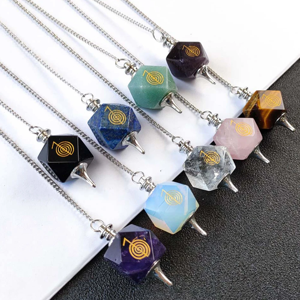 Natural Stone Engraving Cho Ku Rei Symbol Pendulum Reiki Crystal Healing Energy Divination Dowsing Blessing Jewelry Gifts