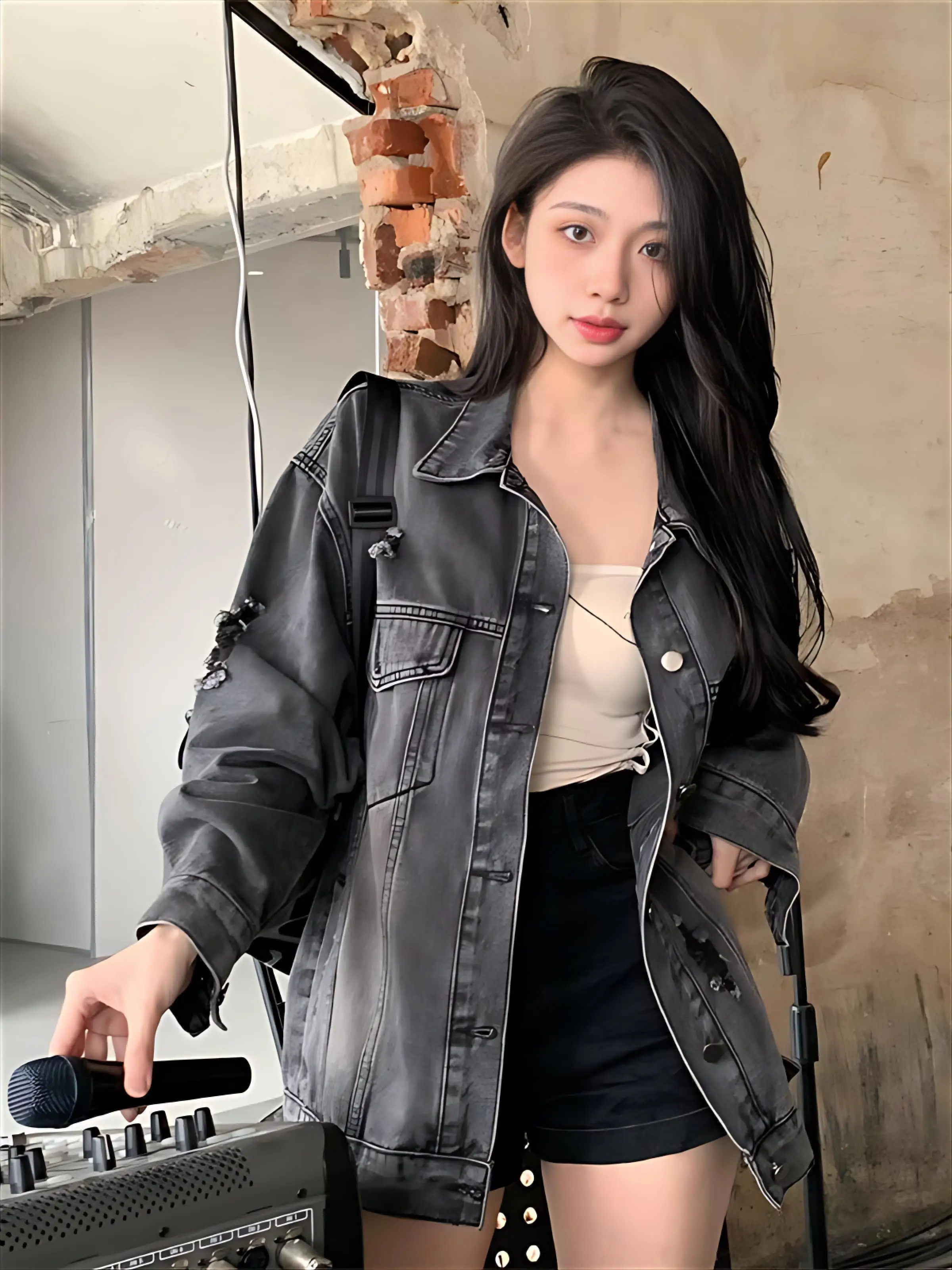 

Denim Coat Woman Long Womens Summer Lightweight Patchwork Minimalist Balloon Sleeved Matching Three-Quarter Knitted Outwears Y2K