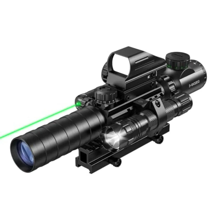 

3-9x32 Scope Combo with Dual Illuminated Optics 4 Holographic Reticle Red/Green Dot Sight IIIA/2MW Laser Rangefinder Illuminate