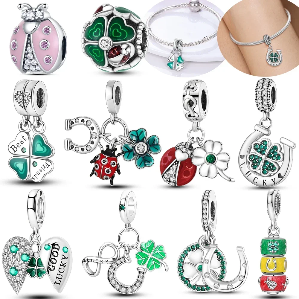 

Exquisite S925 Silver Original Four-leaf Clover Ladybug U-shaped Horseshoe Charms Beads Fit Bracelet Women DIY Birthday Gifts