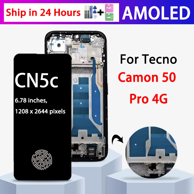 Ecran-tactile-super-amoled-de-678-pouces-pour-tecno-camon-50-pro-4g-ensemble-numeriseur-d'ecran-tactile-pour-tenco-cn5c-avec-cadre