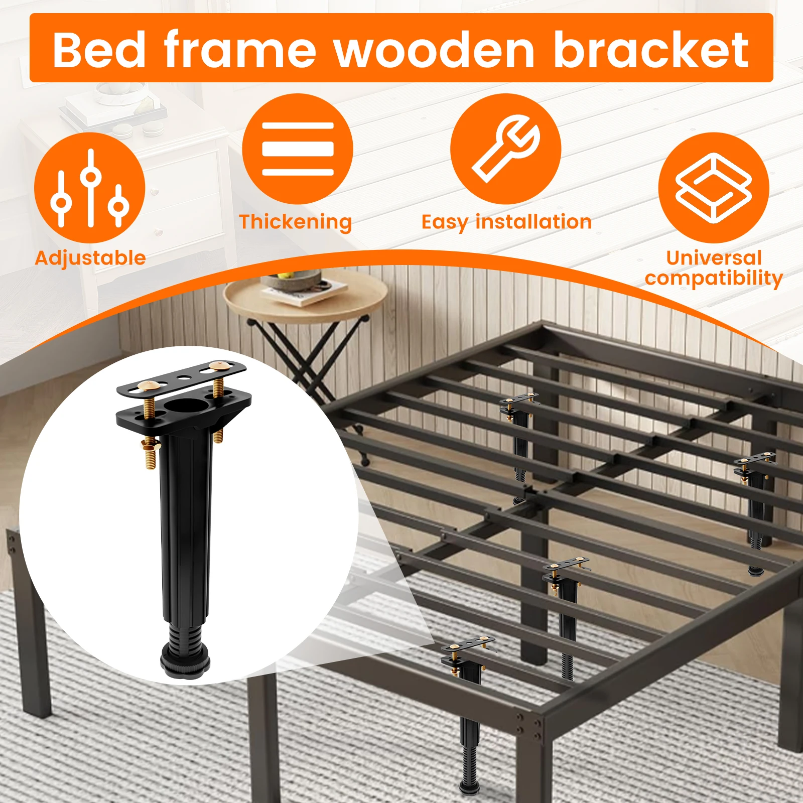 6Pcs Bed Frame Support Leg Plastic Frame Centre Slats Support Leg Height Adjustable Bed Frame Support Foot Thickened Frame