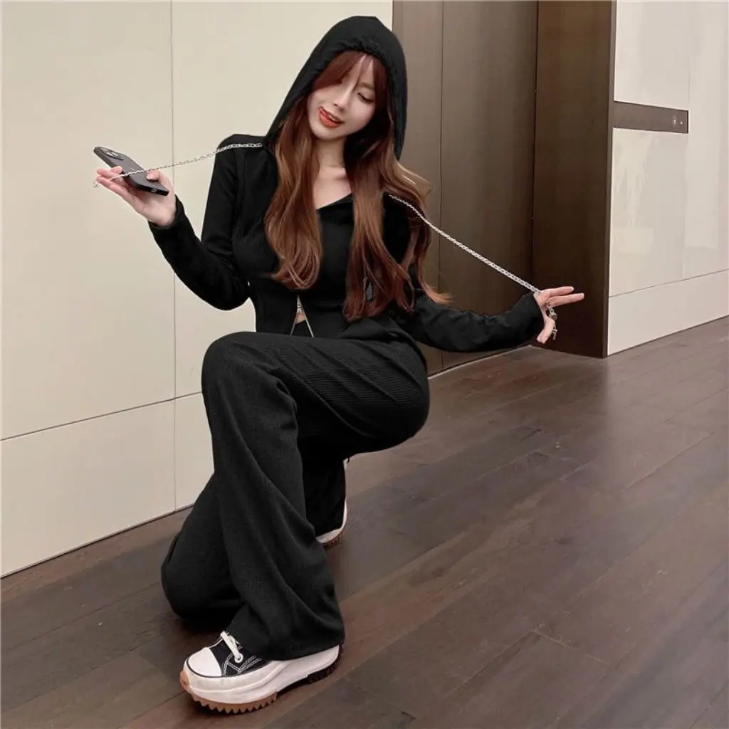 

Women's Fashion Suit Loose Casual Sports Two-Piece Set High Waist Slim Fit Sweatshirt And Wide Leg Pants Spring Autumn
