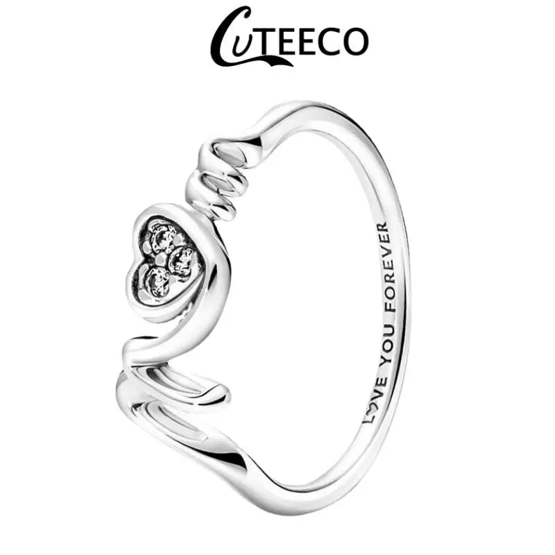 CUTEECO Fashion Silver Color Finger Ring for Women Simple Shiny Zircon Wedding Engagement StackedJewelry