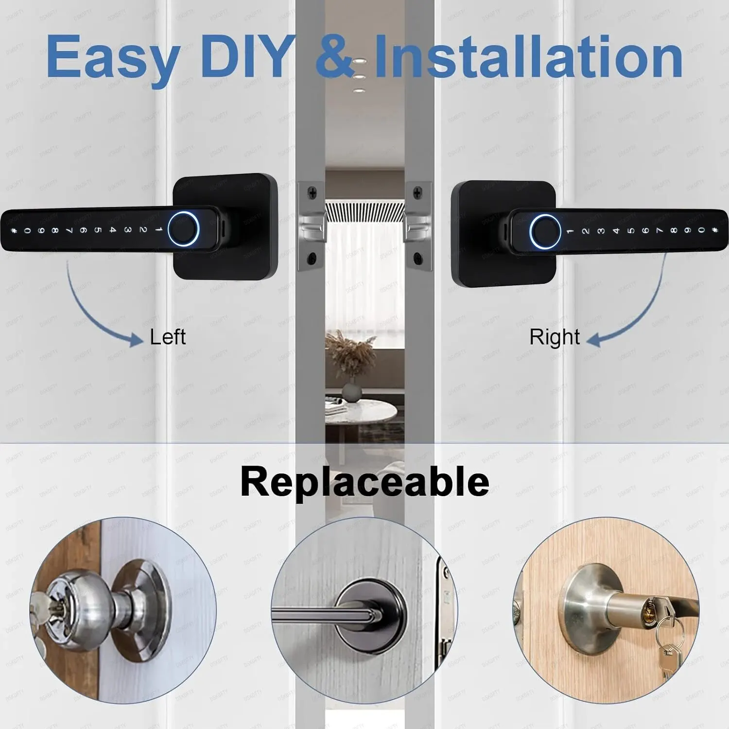 Tuya Fingerprint Door Lock, Maçaneta com Teclado, Keyless Entry, Handle para Casa, Hotel, Escritório, Apartamento, Quarto