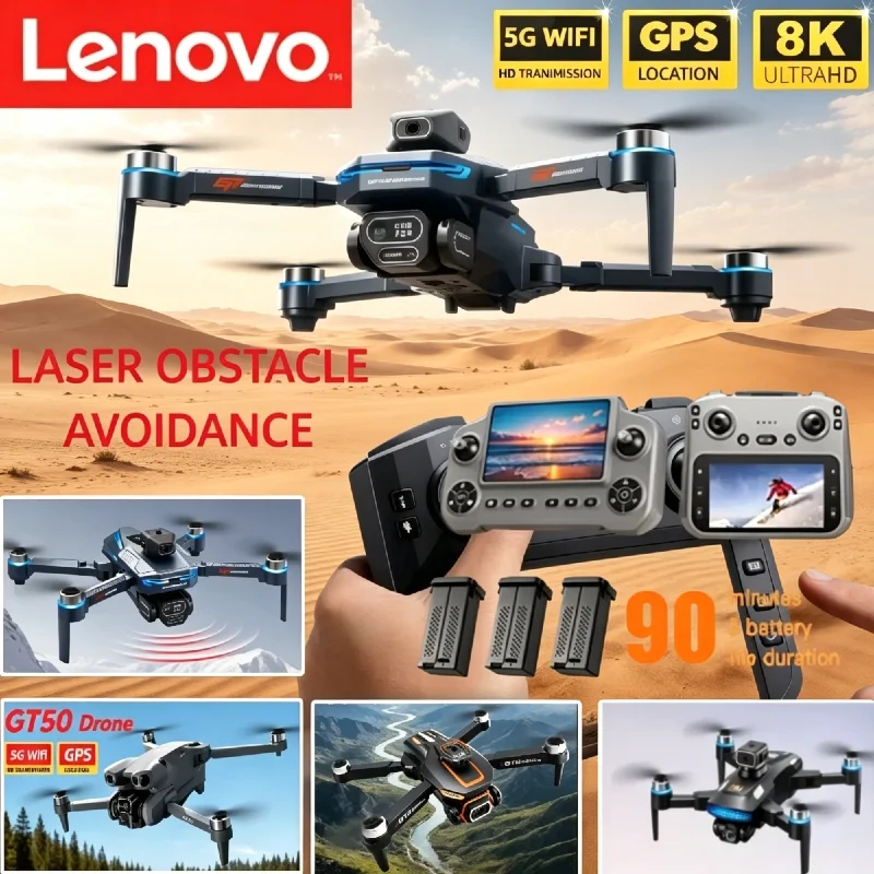 

Мини-дрон Lenovo (GT8 GT50 GT5 M6) с камерой 8K, Wi-Fi, радиоуправлением, системой предотвращения столкновений и двойной FPV-связью