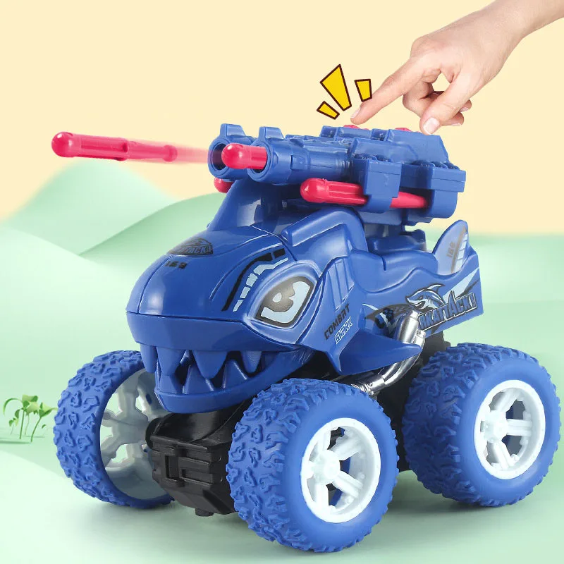 Baby Shark Inertia Toy Car with Double Bullet Launcher Cartoon Cute Shark Inertia Launcher Toy Sturdy No Batteries Kids Gifts