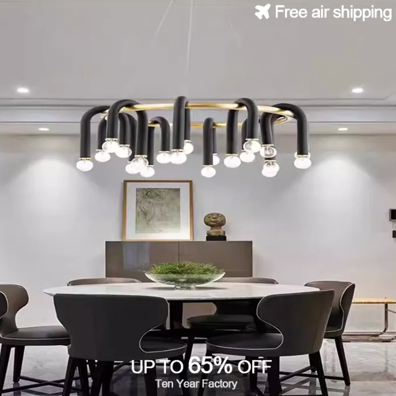 

Aesthetic LED Round Gold Black U Shaped Aluminum Tube Chandelier Ceiling Hanging Decorative Light Fixture for Living Room