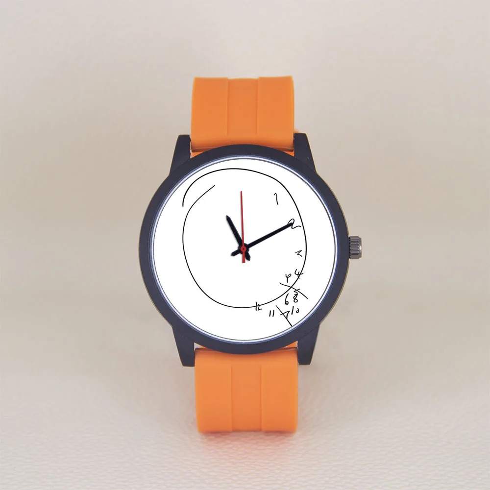 Distorted Hand Drawn Clock Face Quartz Watch Irregular Crowded Numbers Surreal Sketch Dial Leather Strap Novel Dark Style Wristw