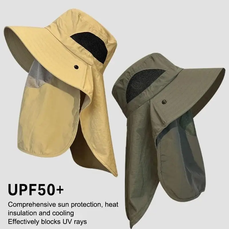Summer UV Protection Hiking Hat Quick-drying Wide Brim Outdoor Visor Bucket Hats Mesh Breathable Sun Hat Outdoor Cycling Hat
