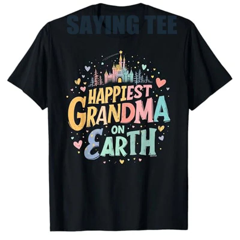 

Happiest Grandma Best Grandmother on Earth, Matching Family T-Shirt Women's Fashion Saying Tee Novelty Gift Short Sleeve Outfit