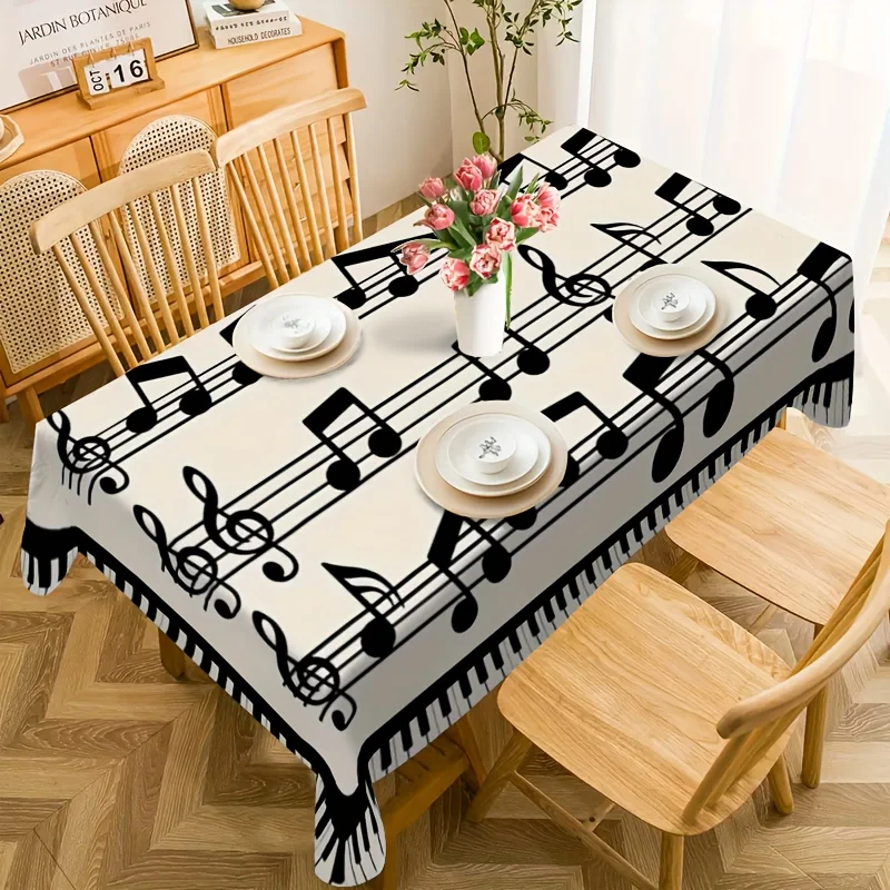 One music-themed tablecloth - featuring piano keys and musical notes design, adding an artistic touch to the homexzj