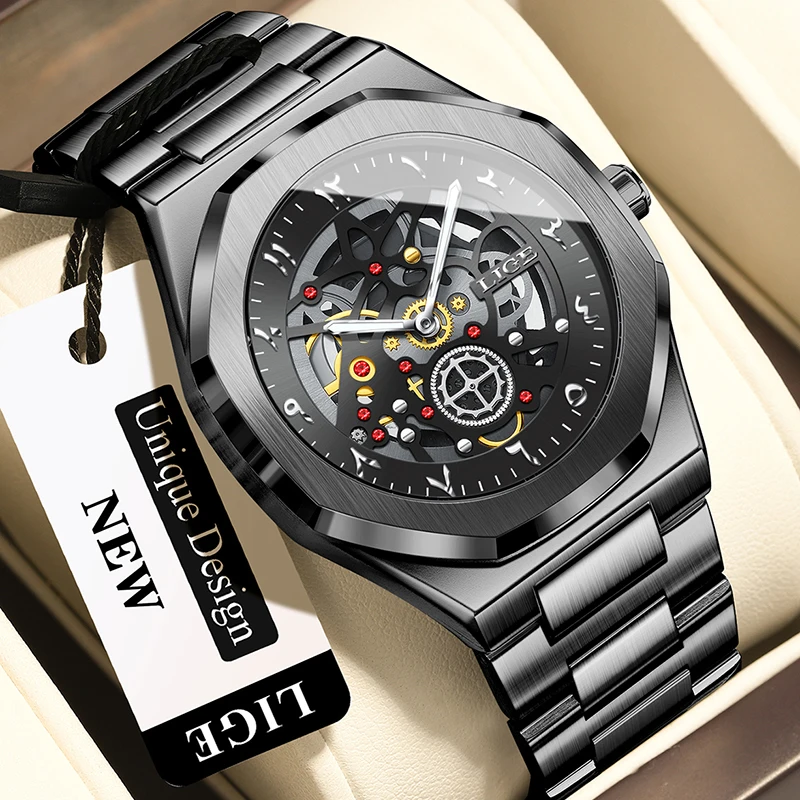 

LIGE Men Watch Fashion Creative Hollow Skeleton Watch Men Outdoor Sport Military Waterproof Luminous Quartz Wristwatches For Men