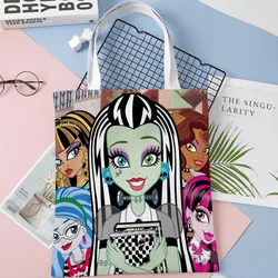 Borsa da donna Monster High Anime ShopperBags borsa riutilizzabile borsa a tracolla Vintage di grande capacità borsa in tessuto di lino 1016wjy