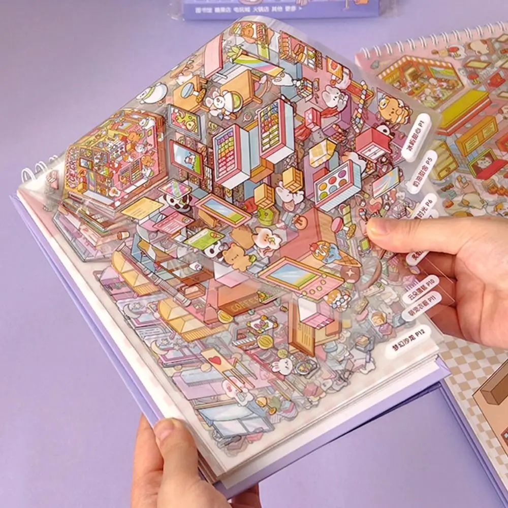 Buku Stiker Pemandangan Kabin 3D, Stiker Miniatur Kartun Susun Visual, Stiker Permainan Mainan Pemandangan Kabin DIY