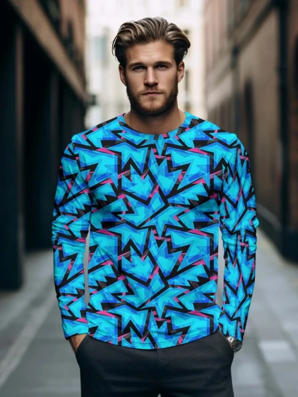 

2025 New Spring And Summer Men'S Long Sleeve T-Shirt -- Classic Fashionable Color Scheme, Front And Back Bear Print