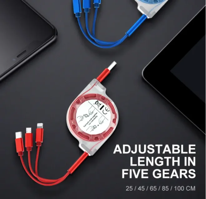 Suitable for iPhone TYPE-C 3 in 1 telescopic one to three mobile charging cable charging cable